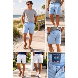 Men's Golf Shorts Lot 2 Size 36 Nautica Flex 8.5" Inseam Blue White‎ NWT